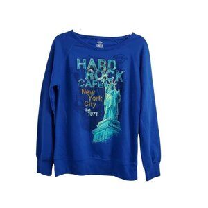 Hard Rock Cafe Sweater Medium Juniors Fit Blue Limited Edition New York City NWT